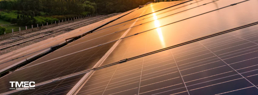 Solar panels glistening under the sun at sunset, symbolizing renewable energy solutions and the benefits of accessing a solar rebates in Australia.
